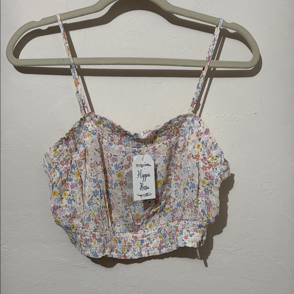Hippie Rose Pink Yellow Ruffled Crop Top